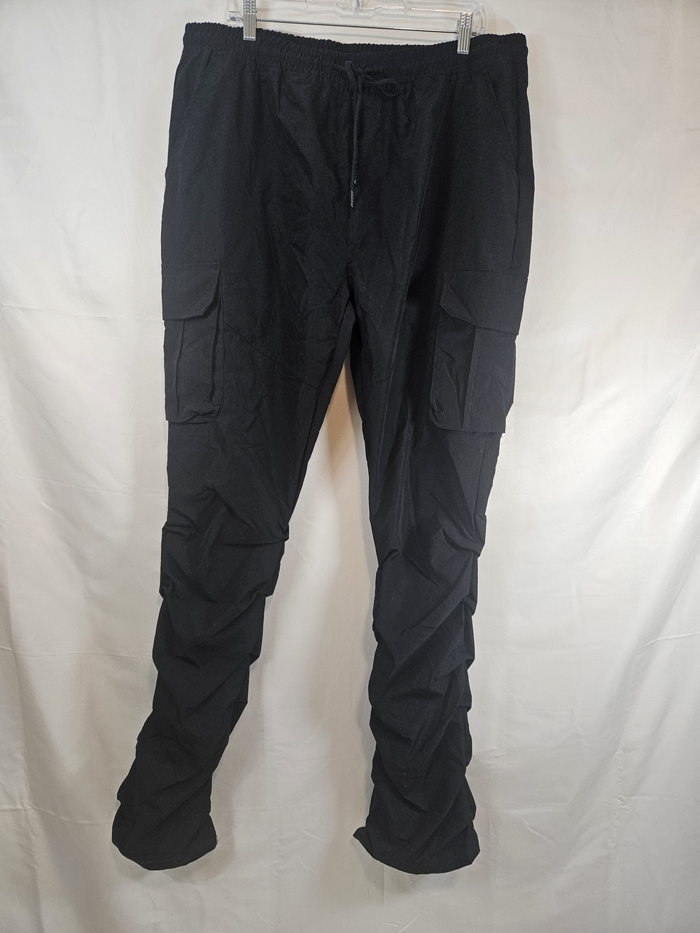 Men's Black Cargo Pants with Elastic Waist and Drawstring